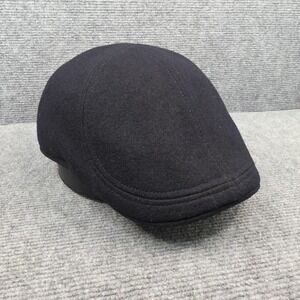 Wigens Newsboy Hat Flat Cap Mens 7 3/8 Black Wool Quilted Lined Ivy Winter